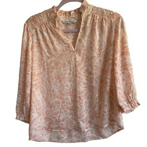 Elizabeth and James Peach Leaf-Print Smocked Shoulder Blouse